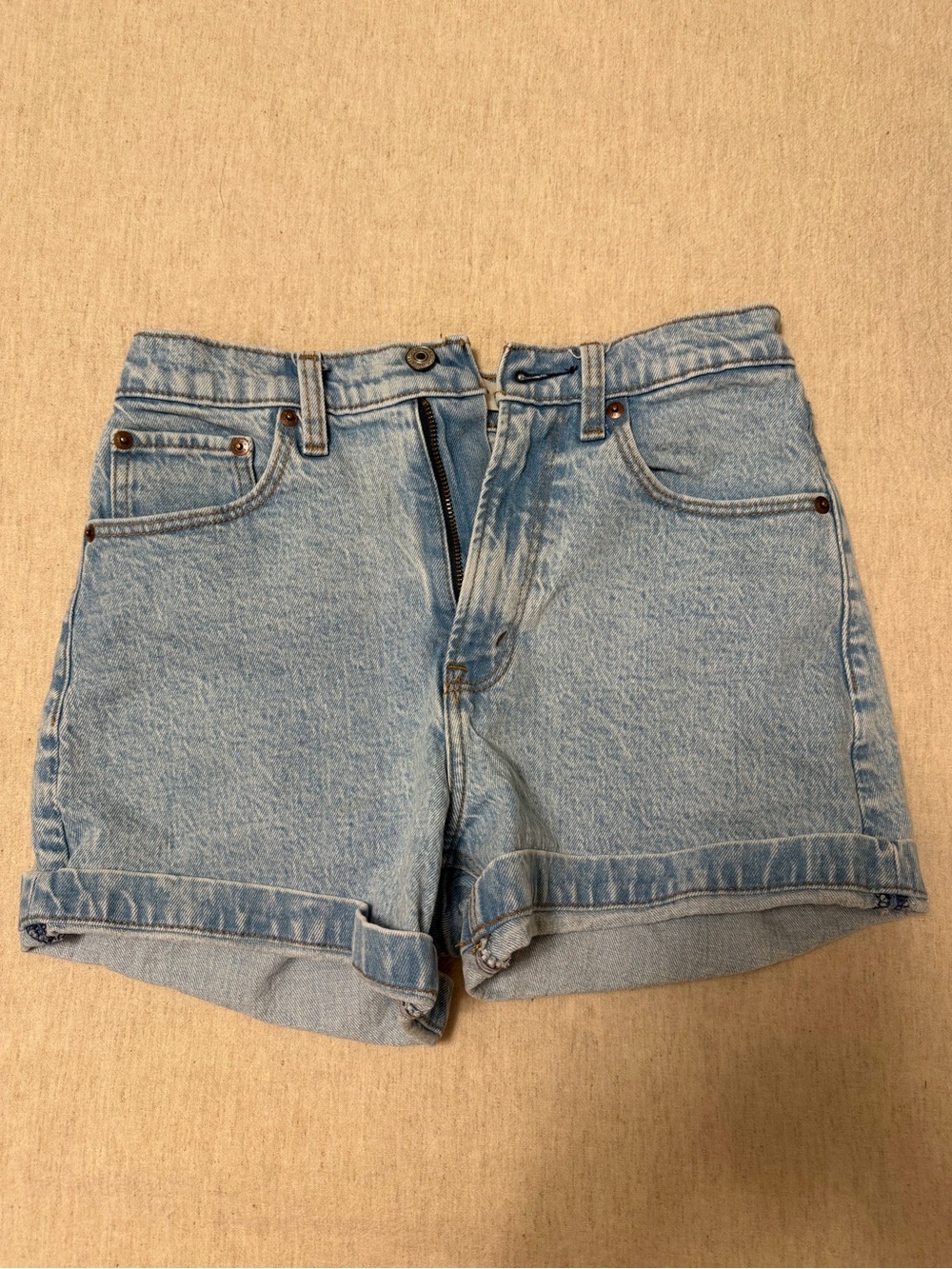 Abercrombie & Fitch Light Wash Denim Roll-Hem Shorts